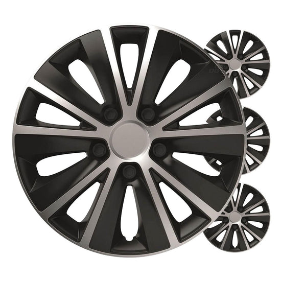 ENJOLIVEURS DE VOITURE 4PCS SET RAPIDE NOIR ET ARGENT 14" COLOR BOX