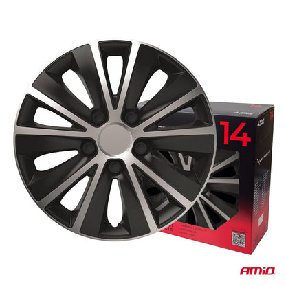 ENJOLIVEURS DE VOITURE 4PCS SET RAPIDE NOIR ET ARGENT 14" COLOR BOX
