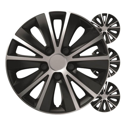 ENJOLIVEURS DE VOITURE 4PCS SET RAPIDE NOIR ET ARGENT 15" COLOR BOX
