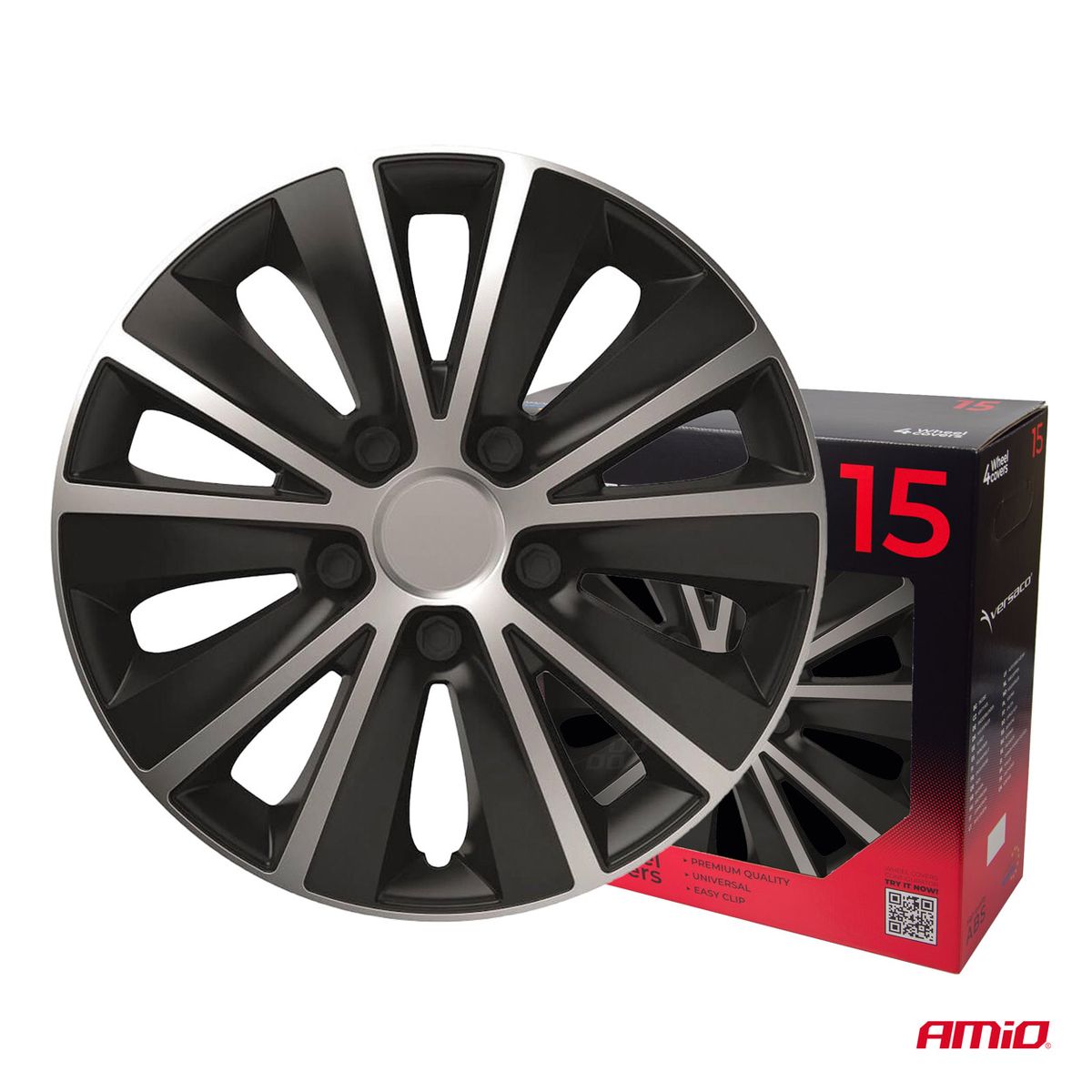 ENJOLIVEURS DE VOITURE 4PCS SET RAPIDE NOIR ET ARGENT 15" COLOR BOX