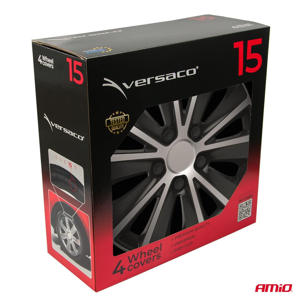 ENJOLIVEURS DE VOITURE 4PCS SET RAPIDE NOIR ET ARGENT 15" COLOR BOX