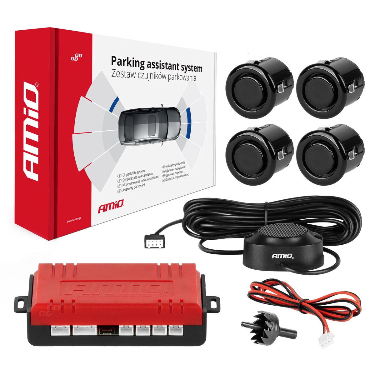 RADAR DE RECUL 4 CAPTEURS NOIRS 18MM + BUZZER AMIO