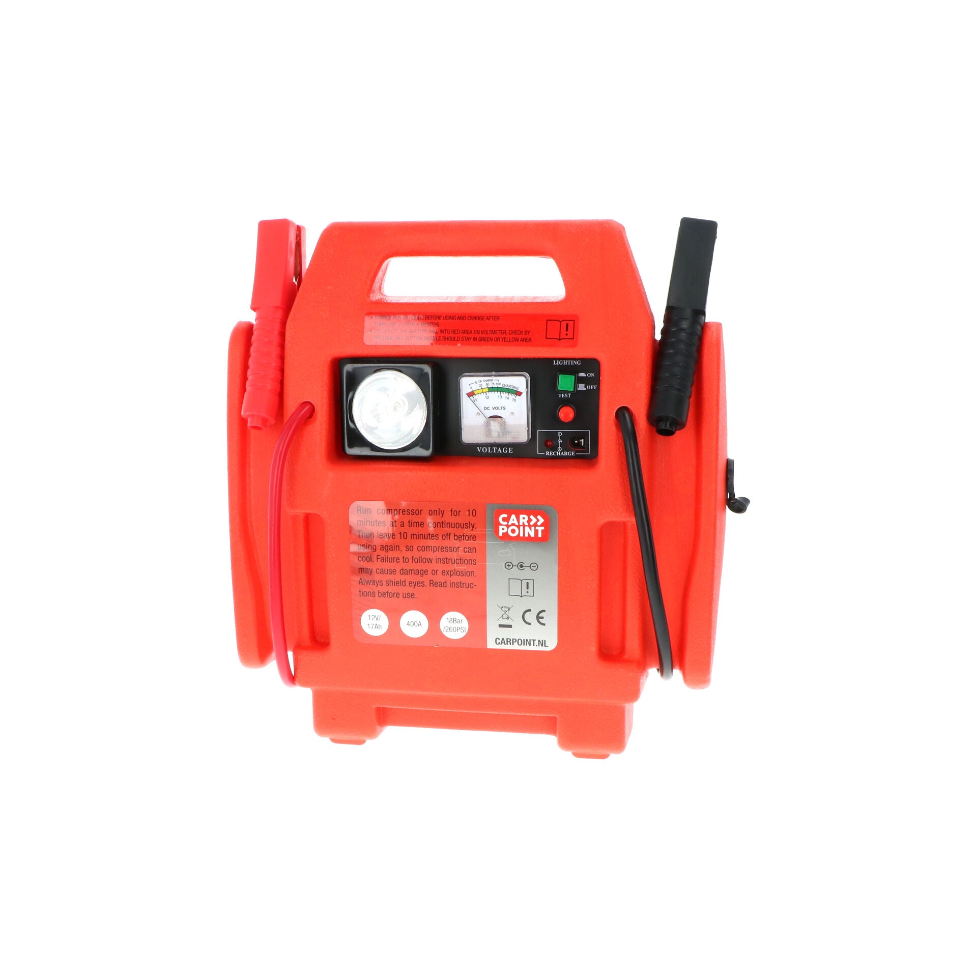 BOOSTER/DEMARREUR 12V/17AH/400A AVEC COMPRESSEUR D'AIR 18 BARS CARPOINT