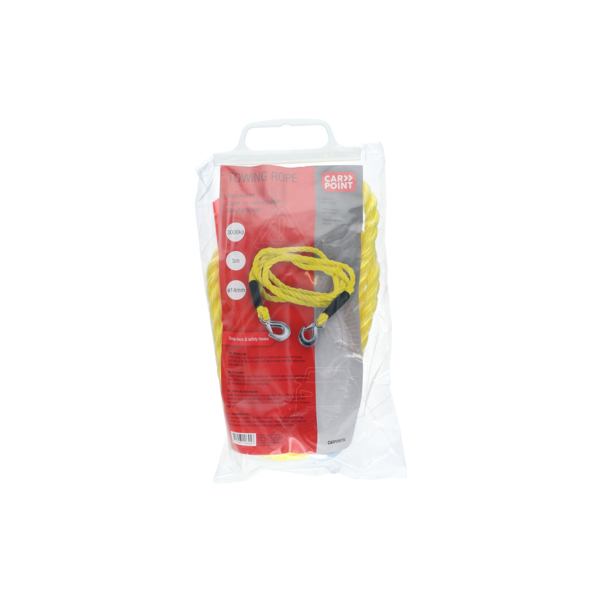CABLE DE REMORQUAGE AVEC CROCHETS DE SECURITE 3MX14MM 3000KG MAX CARPOINT