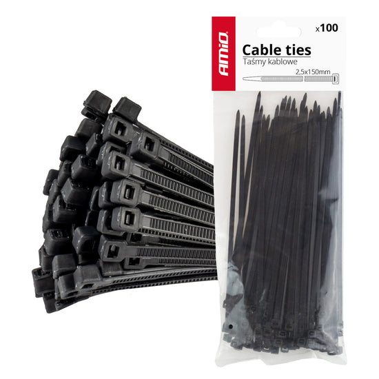 LOT DE 100 COLLIERS DE SERRAGE NOIRS 2,5 × 150 MM AMIO