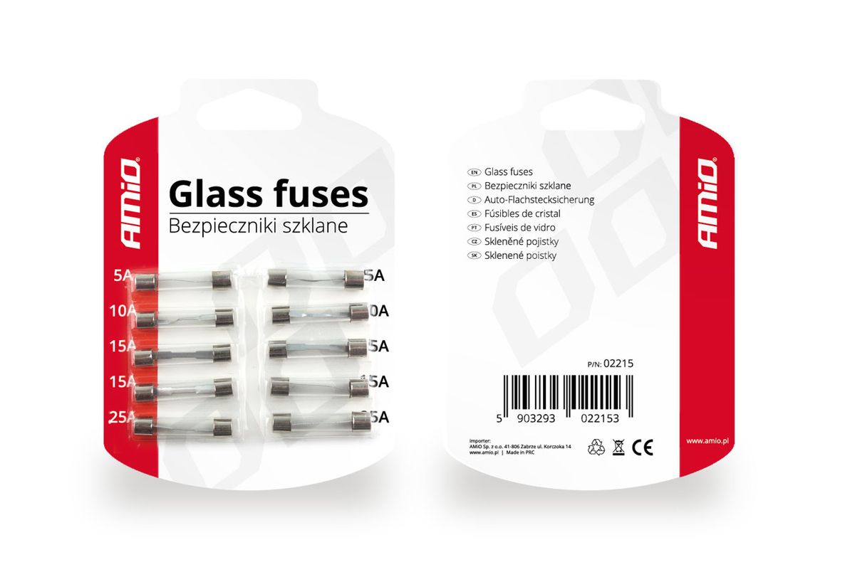 FUSIBLES EN VERRE 5A À 25A 10 PCS AMIO