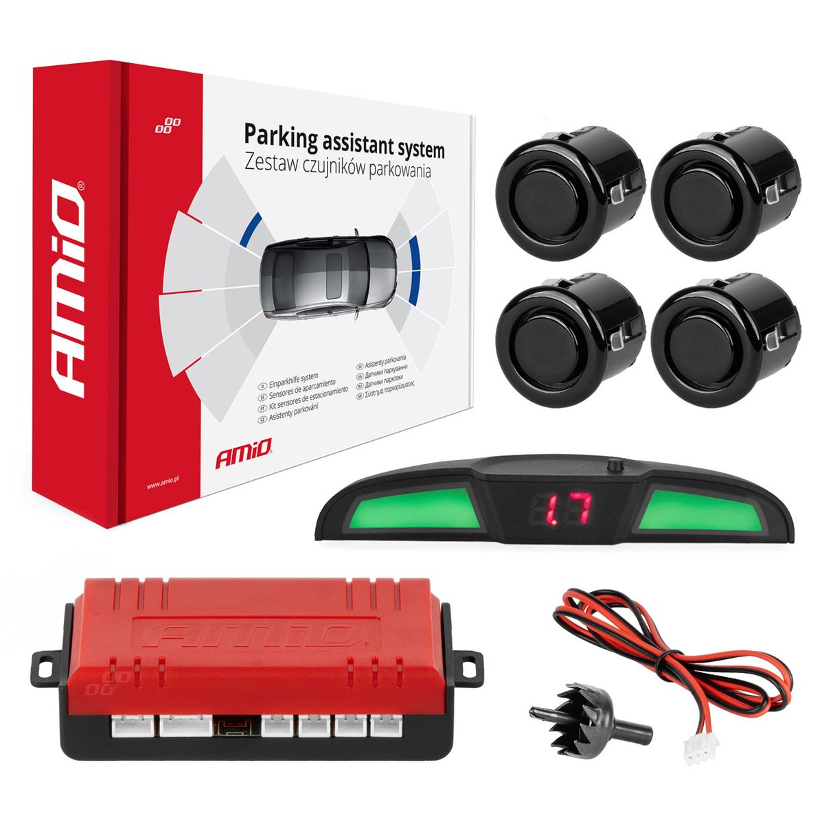 RADAR DE RECUL 4 CAPTEURS NOIRS 18MM + ECRAN LED AMIO