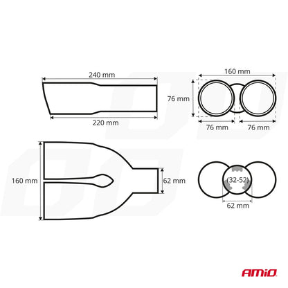 EMBOUT D'ÉCHAPPEMENT DOUBLE MT 022BLC AMIO