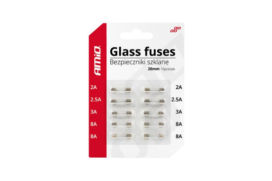FUSIBLES EN VERRE MINI (20MM) 2A À 8A 10 PCS AMIO