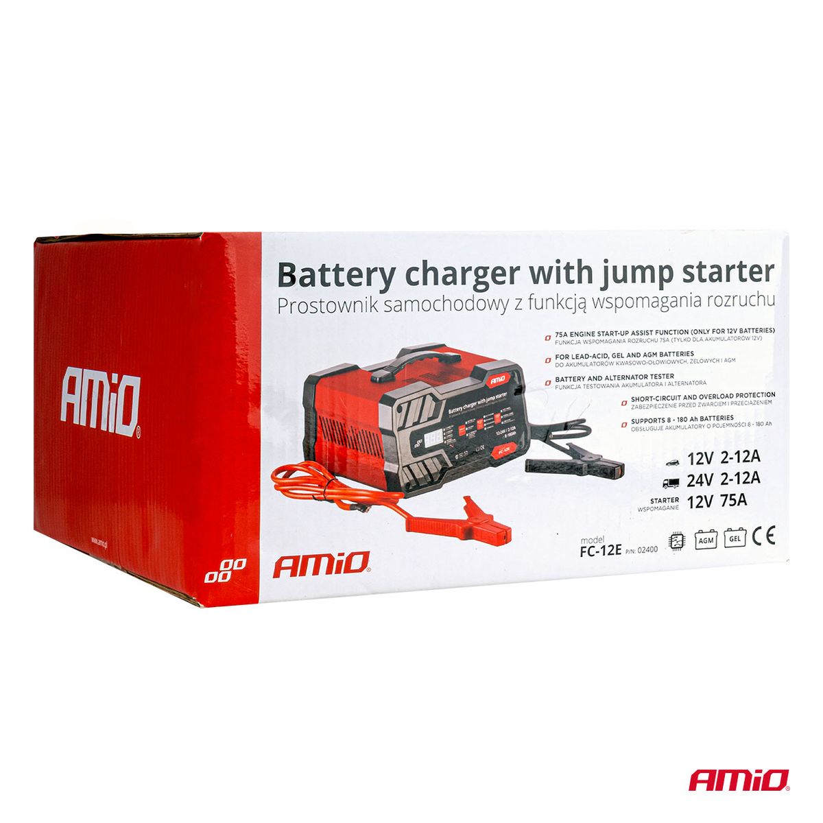 CHARGEUR DE BATTERIE 12A 12/24V AVEC BOOSTER INTEGRE 12V 75A AMIO