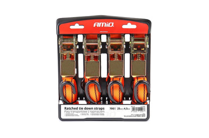 AMiO Lot de 4 sangles à cliquet 700 kg, 25 mm × 4,5 m | 02496