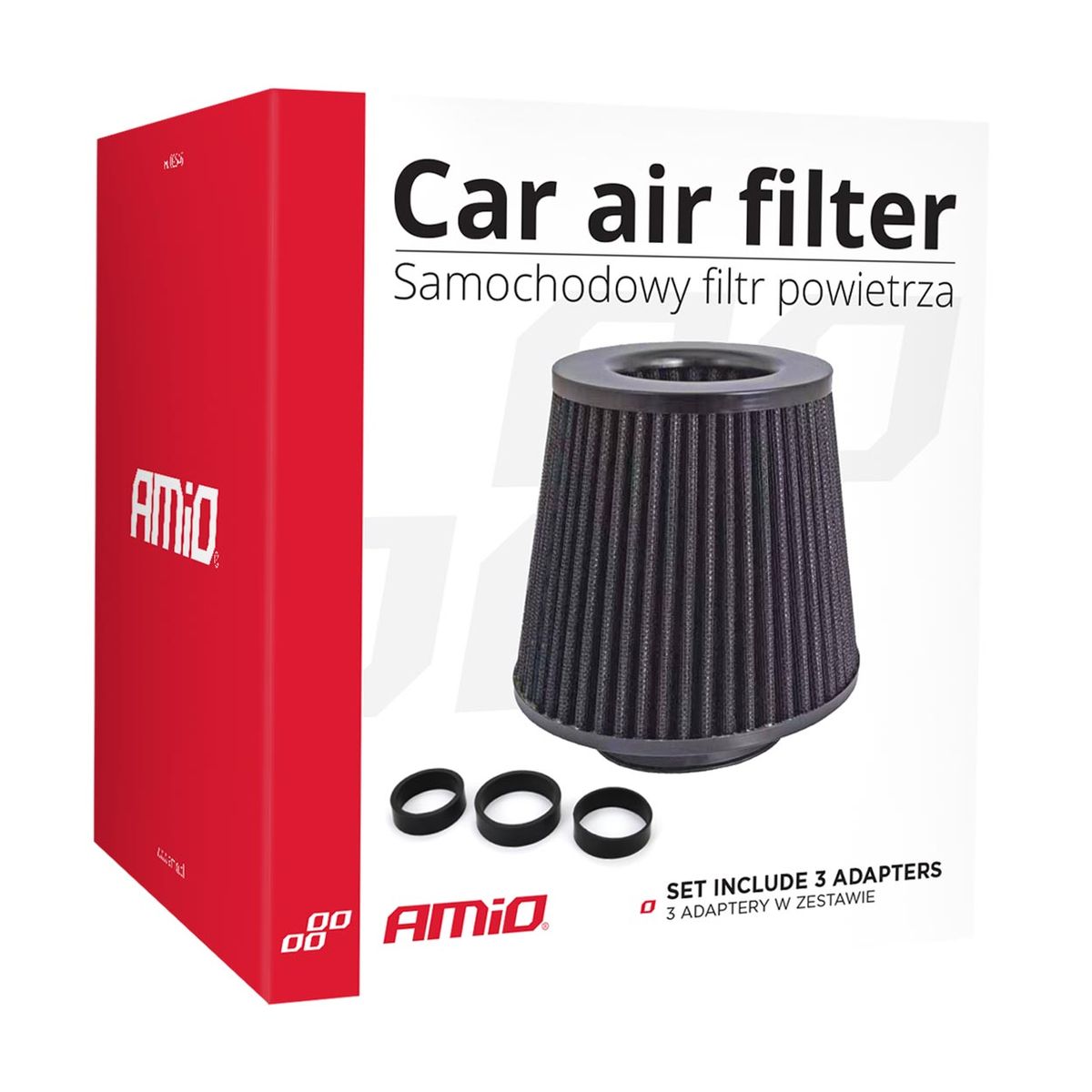 FILTRE A AIR CONIQUE UNIVERSEL AVEC 3 MANCHONS ADAPTATEURS AMIO
