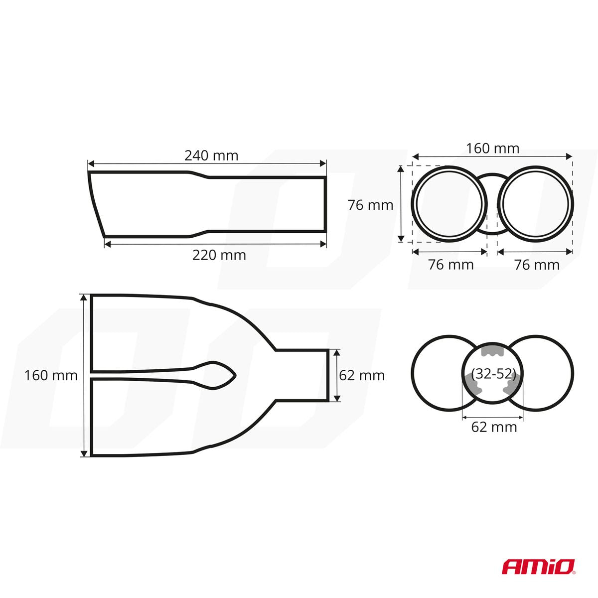 EMBOUT D'ÉCHAPPEMENT DOUBLE MT 022BLC AMIO