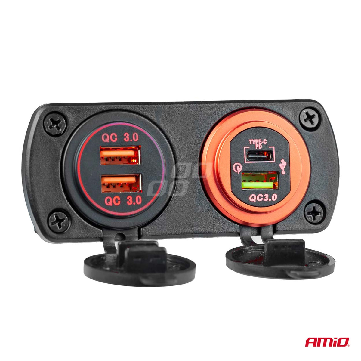 CHARGEUR ETANCHE AVEC VOLTMETRE USB + USB-C AMIO
