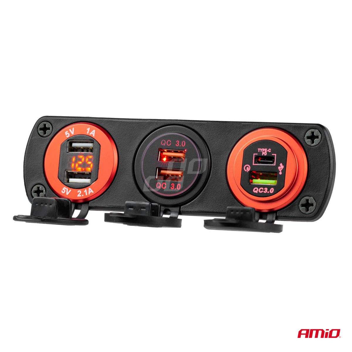 CHARGEUR ETANCHE AVEC VOLTMETRE USB + USB-C AMIO
