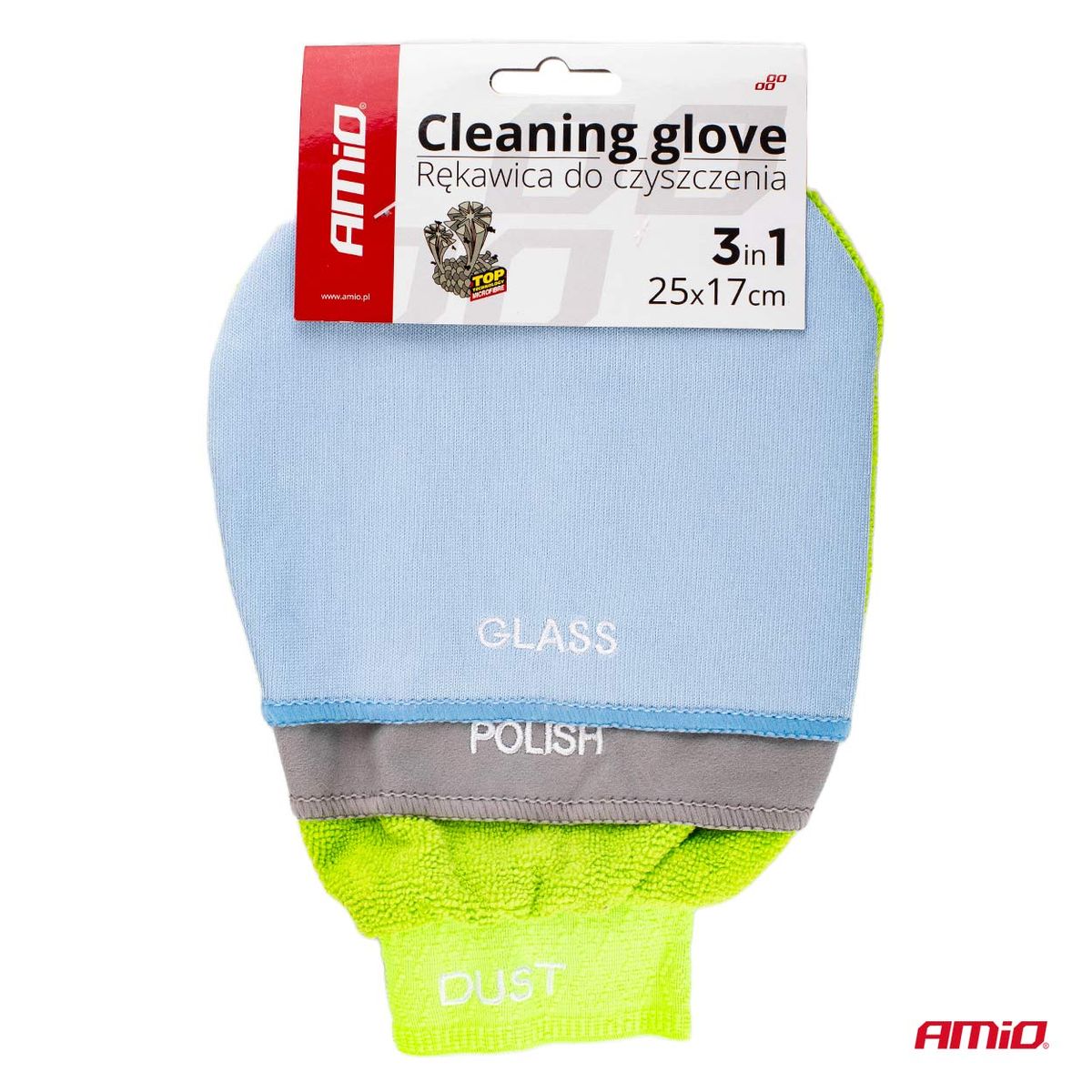 GANT DE NETTOYAGE EN MICROFIBRE 3EN1 VITRE POLISH POUSSIERE 25X17CM AMIO