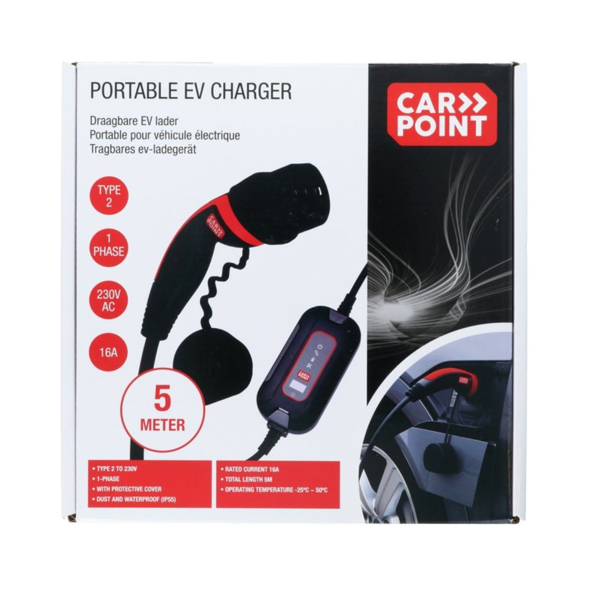 CHARGEUR PORTABLE 230V CABLE 5 METRES POUR VEHICULE ELECTRIQUE 8-16AMP MONO