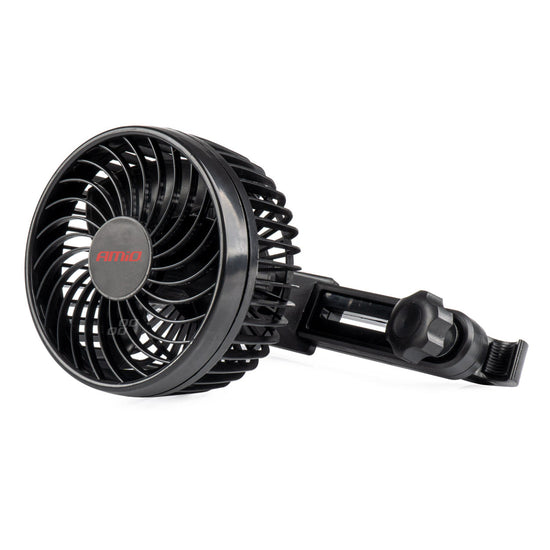VENTILATEUR 12V (DIAM 11,5CM) ORIENTABLE 2 VITESSES FIXATION APPUIE-TETE AMIO