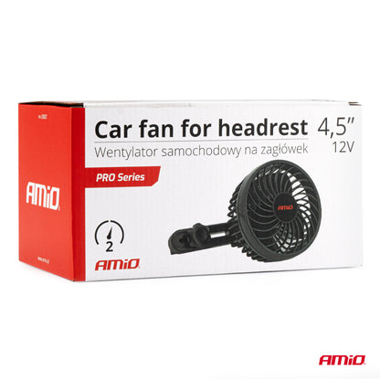 VENTILATEUR 12V (DIAM 11,5CM) ORIENTABLE 2 VITESSES FIXATION APPUIE-TETE AMIO