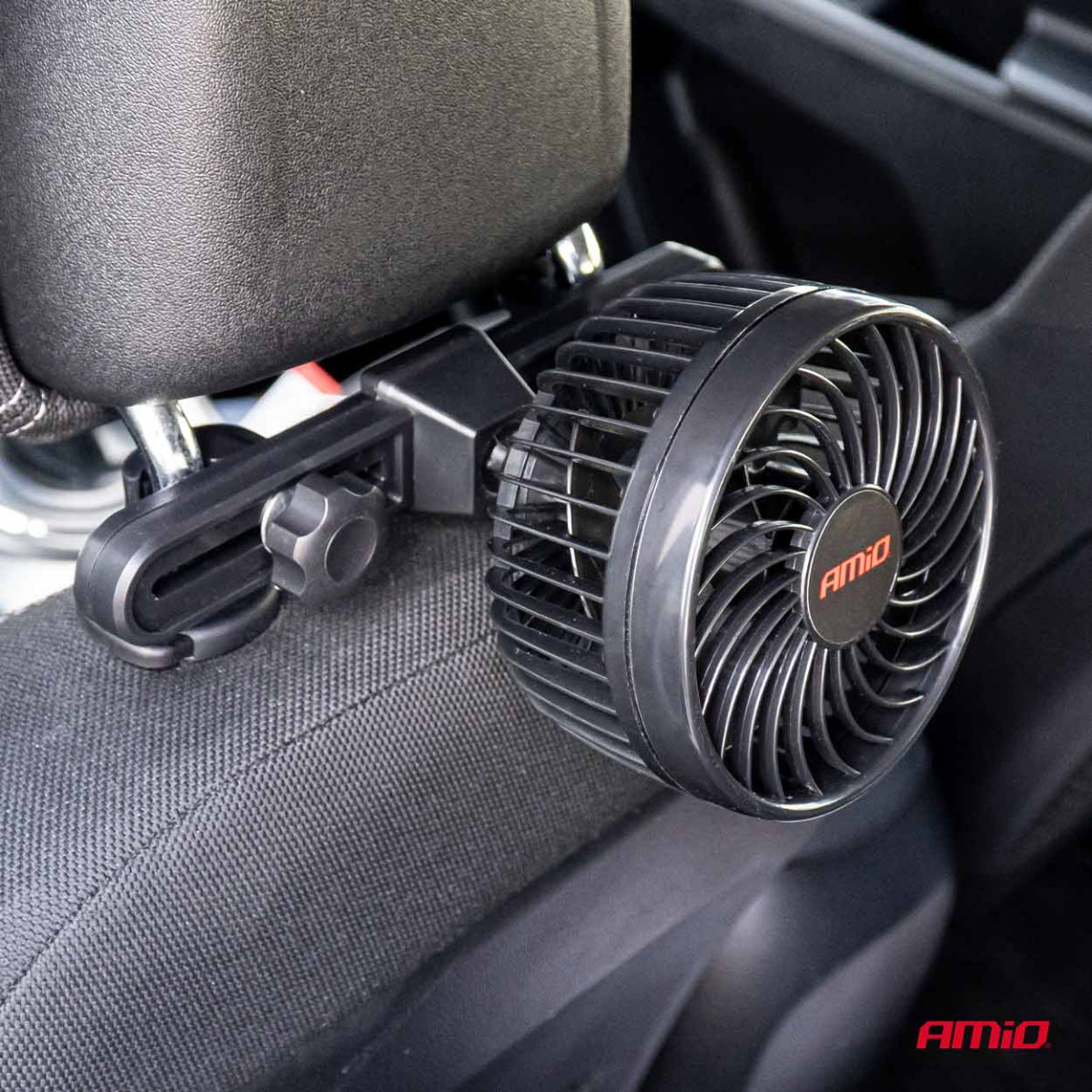 VENTILATEUR 12V (DIAM 11,5CM) ORIENTABLE 2 VITESSES FIXATION APPUIE-TETE AMIO