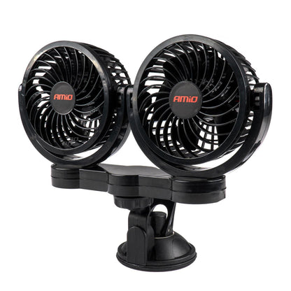 DOUBLE VENTILATEUR 12V DIAMETRE 10CM CHACUN ORIENTABLE SUR VENTOUSE AMIO