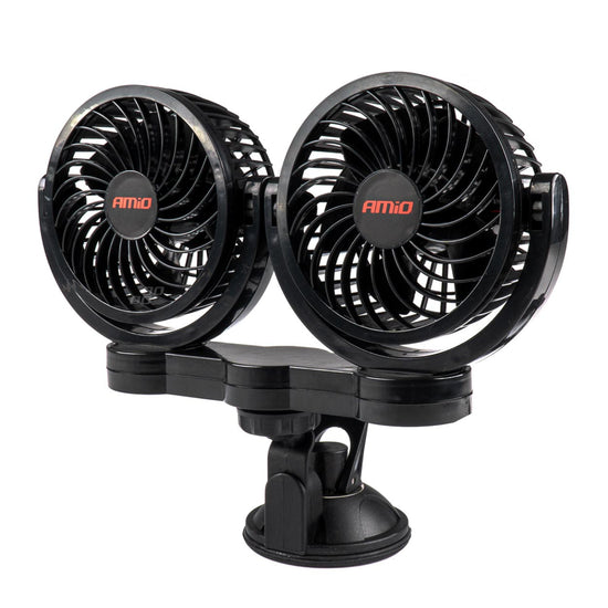 DOUBLE VENTILATEUR 12V DIAMETRE 10CM CHACUN ORIENTABLE SUR VENTOUSE AMIO