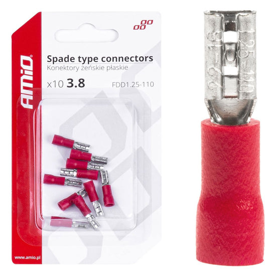 COSSES CLIP PLATES FEMELLE ROUGE 3.8MM 0.5-1.5MM2 10A 10 PCS AMIO