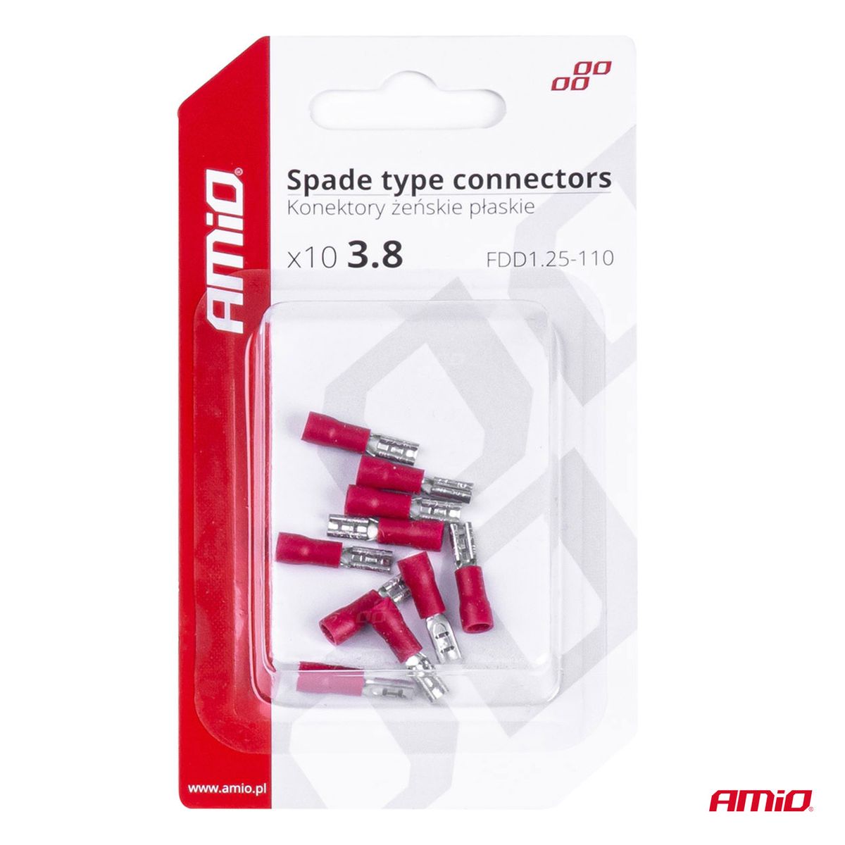 COSSES CLIP PLATES FEMELLE ROUGE 3.8MM 0.5-1.5MM2 10A 10 PCS AMIO