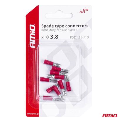 COSSES CLIP PLATES FEMELLE ROUGE 3.8MM 0.5-1.5MM2 10A 10 PCS AMIO