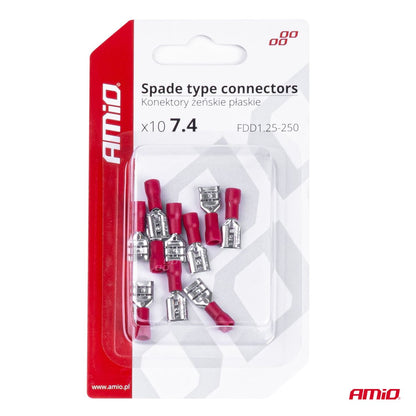 COSSES CLIP PLATES FEMELLE ROUGE 7.4MM 0.5-1.5MM2 10A 10 PCS AMIO
