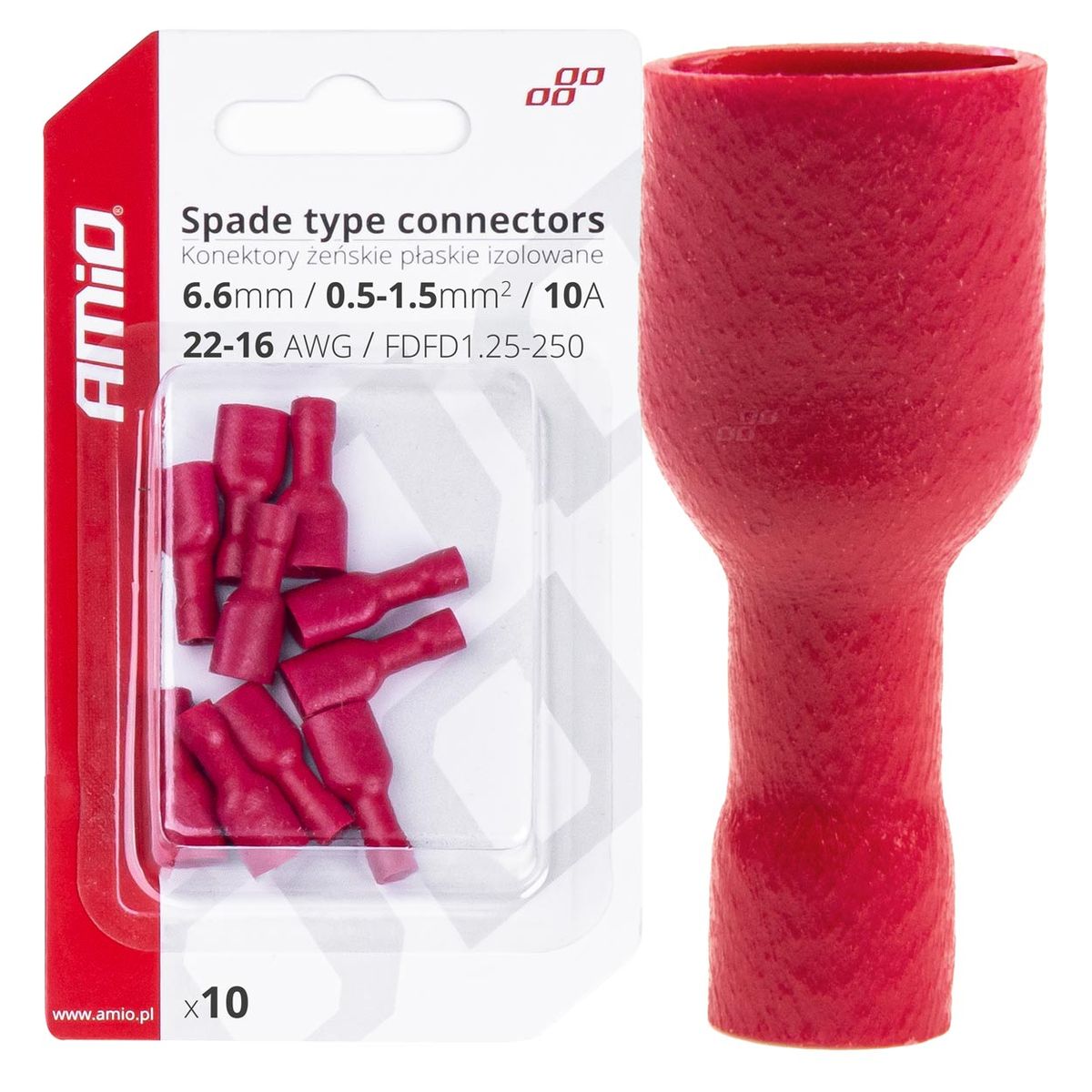 COSSES RONDES FEMELLES ROUGE 6.6MM 0.5-1.5MM2 10A 10 PCS AMIO