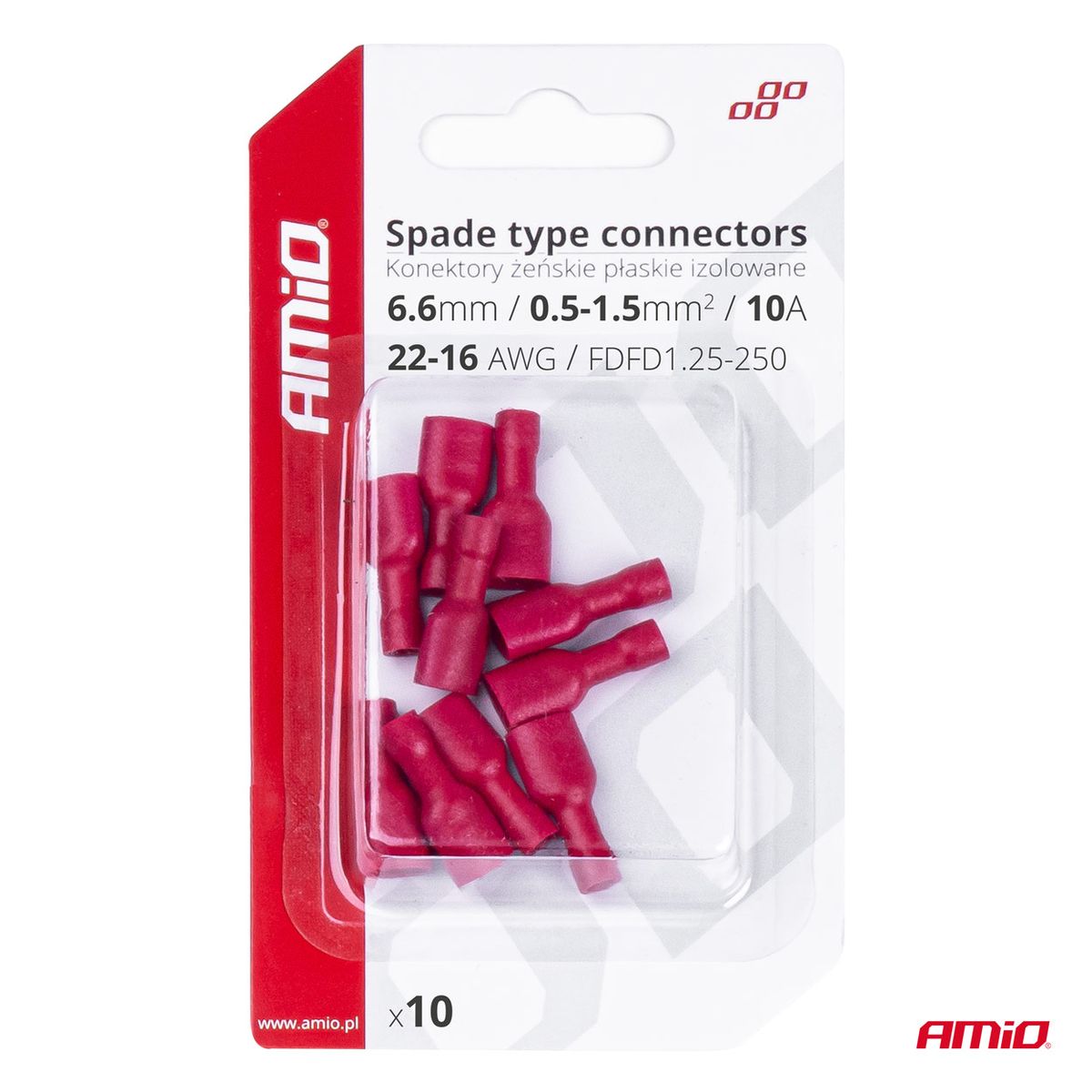 COSSES RONDES FEMELLES ROUGE 6.6MM 0.5-1.5MM2 10A 10 PCS AMIO