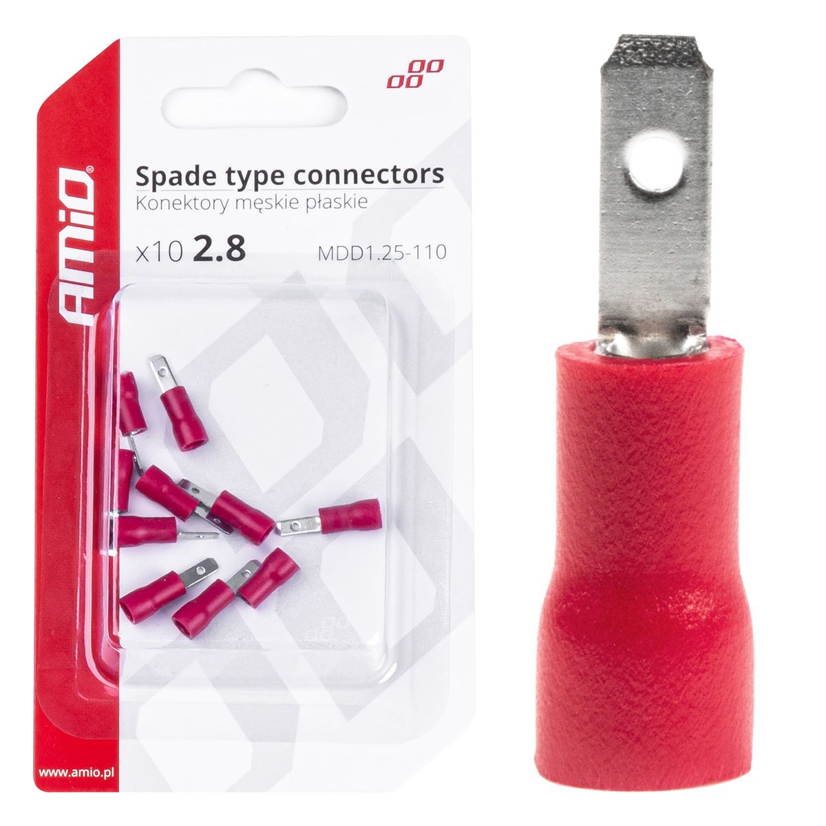 COSSES PLATES MALES ROUGES 2.8MM (0.5-1.5MM²) 10A 10 PCS AMIO