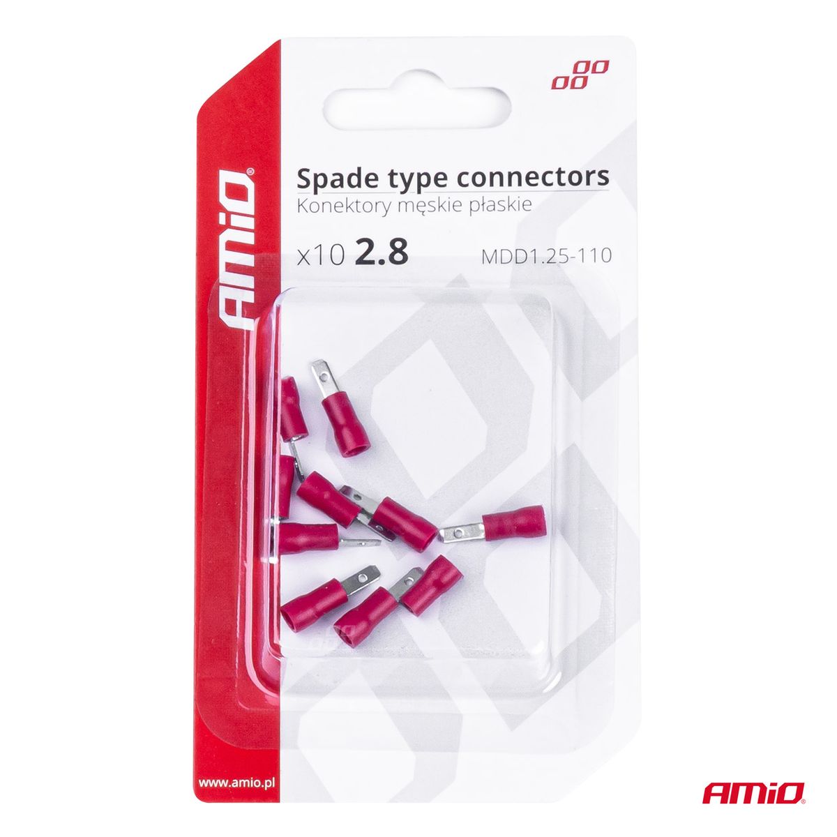 COSSES PLATES MALES ROUGES 2.8MM (0.5-1.5MM²) 10A 10 PCS AMIO