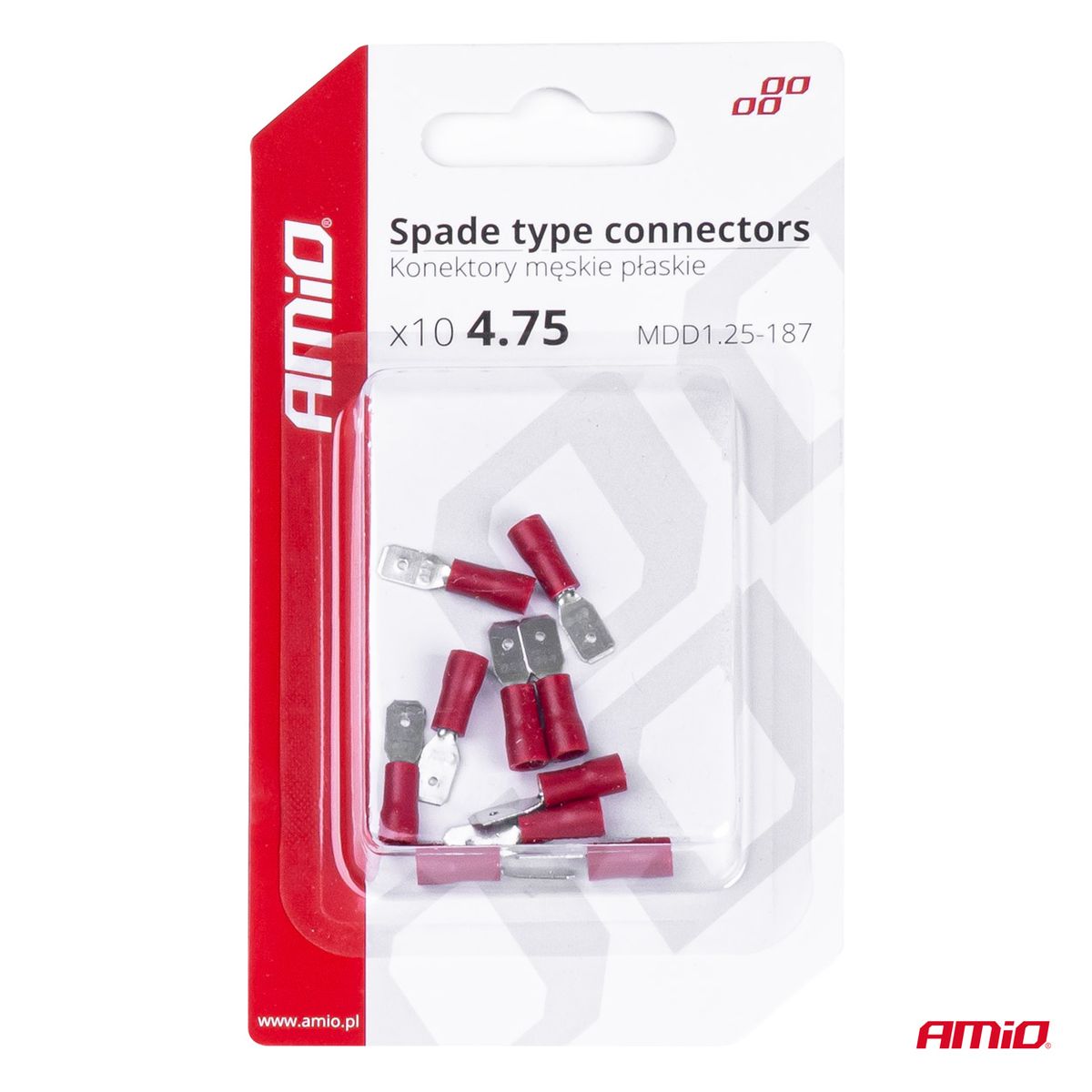 COSSES PLATES MALES ROUGES 4.75MM (0.5-1.5MM²) 10A 10 PCS AMIO
