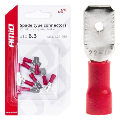 COSSES CLIP PLATES MÂLE ROUGE 6.3MM 0.5-1.5MM2 10A 10 PCS AMIO