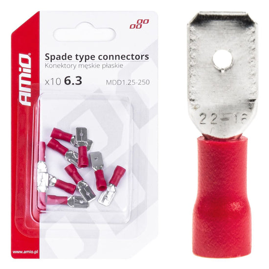 COSSES CLIP PLATES MÂLE ROUGE 6.3MM 0.5-1.5MM2 10A 10 PCS AMIO