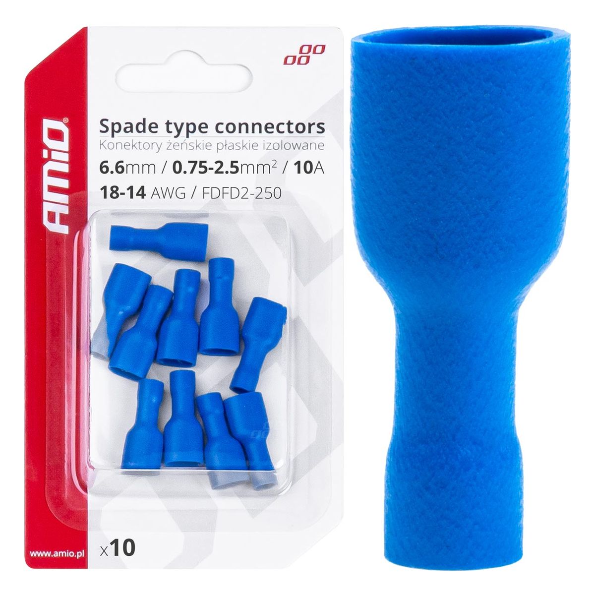 COSSES RONDES FEMELLES BLEUES 6.6MM 0.5-1.5MM2 10A 10 PCS AMIO