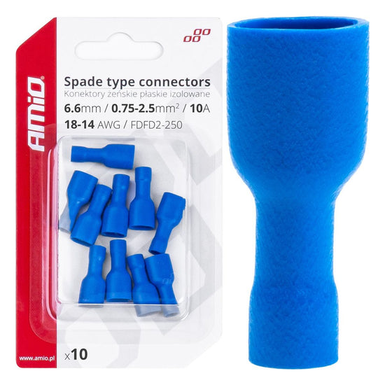 COSSES RONDES FEMELLES BLEUES 6.6MM 0.5-1.5MM2 10A 10 PCS AMIO