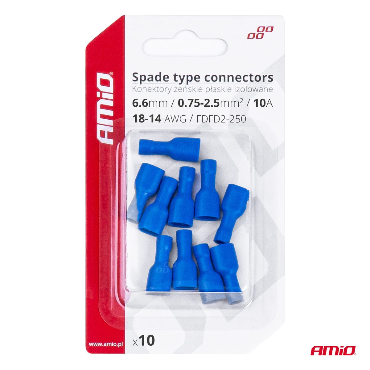 COSSES RONDES FEMELLES BLEUES 6.6MM 0.5-1.5MM2 10A 10 PCS AMIO