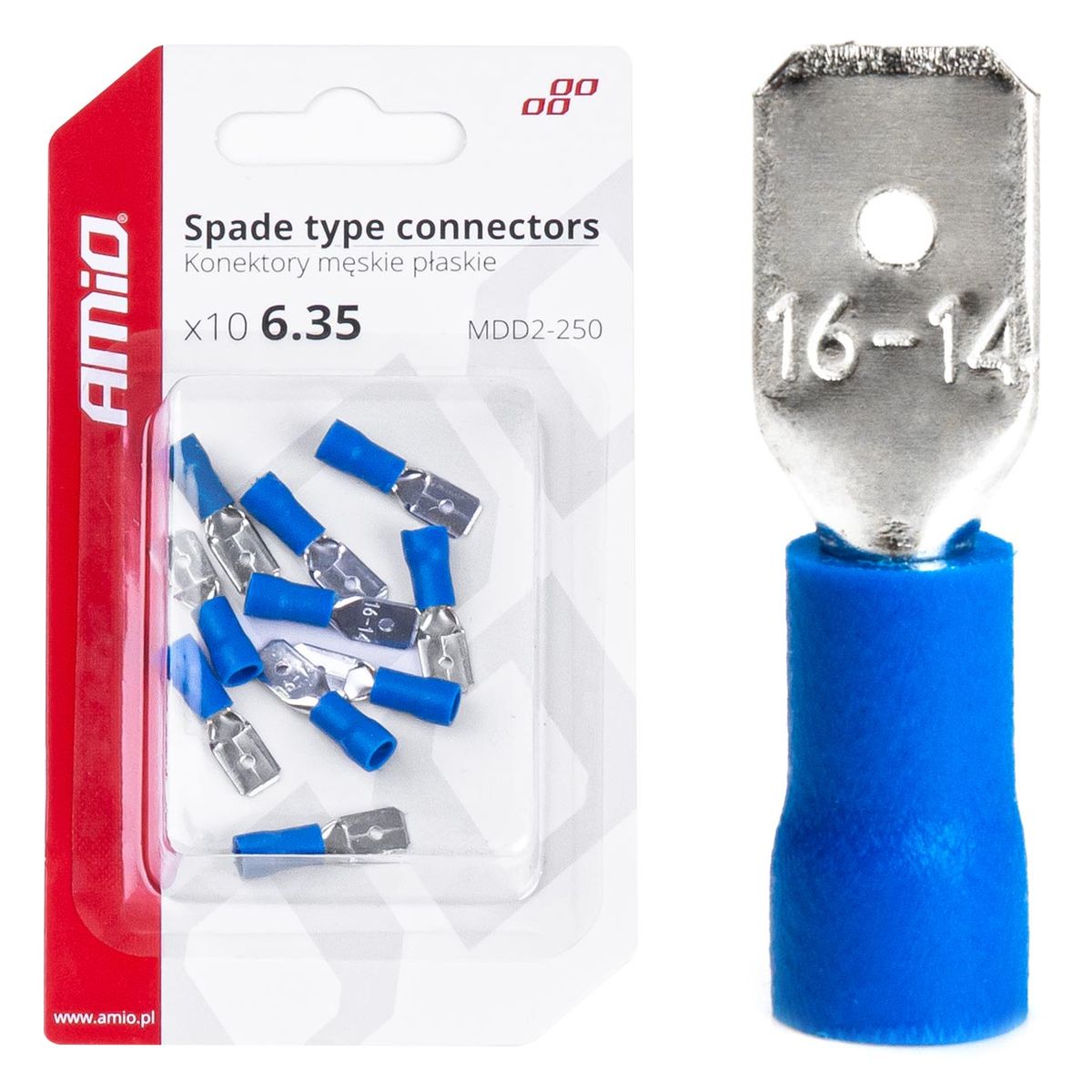 COSSES PLATES MÂLE BLEUE 6.35MM 1.5-2.5MM2 15A 10 PCS AMIO
