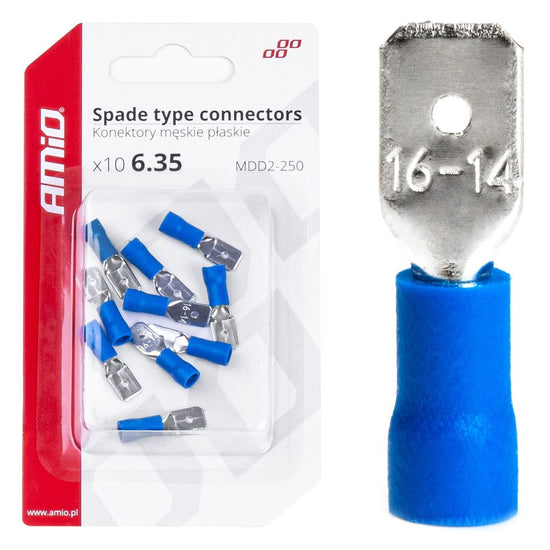 COSSES PLATES MÂLE BLEUE 6.35MM 1.5-2.5MM2 15A 10 PCS AMIO