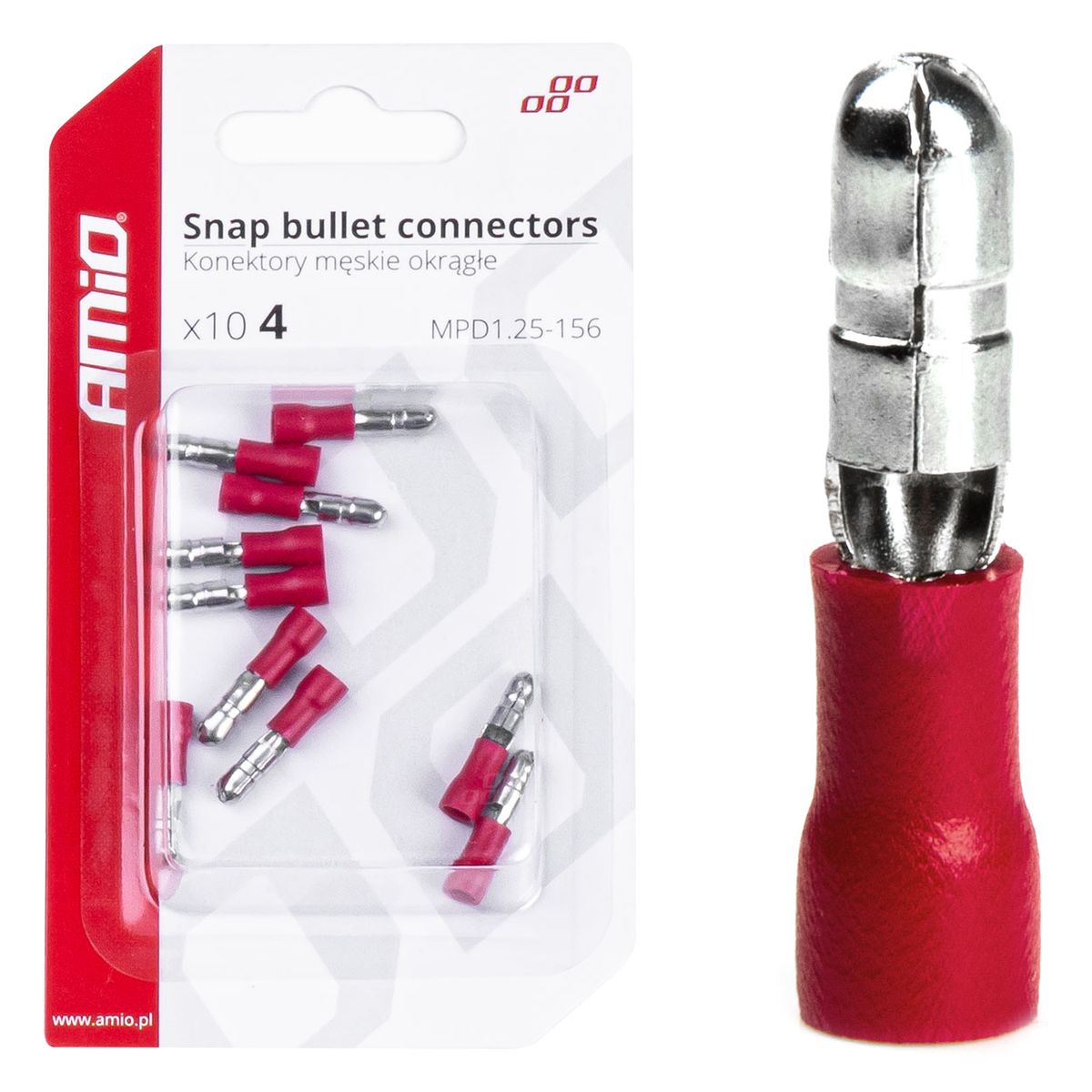 COSSES CYLINDRIQUES MALES ROUGES 4MM (0.5-1.5MM²) 10A 10 PCS AMIO