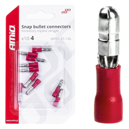 COSSES CYLINDRIQUES MALES ROUGES 4MM (0.5-1.5MM²) 10A 10 PCS AMIO