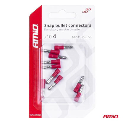 COSSES CYLINDRIQUES MALES ROUGES 4MM (0.5-1.5MM²) 10A 10 PCS AMIO