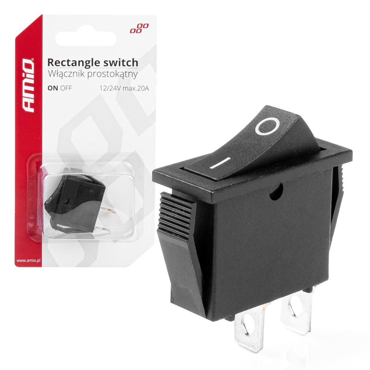 INTERRUPTEUR RECTANGULAIRE 12V 20A ON/OFF TROU MONTAGE 10X26MM AMIO
