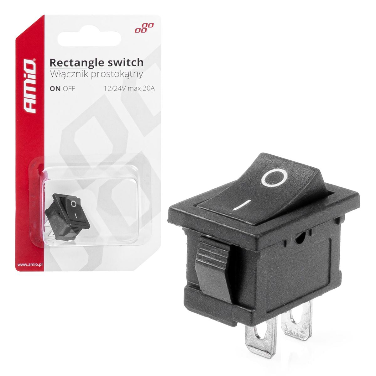 INTERRUPTEUR RECTANGULAIRE 12V 20A ON/OFF TROU MONTAGE 12X19MM AMIO