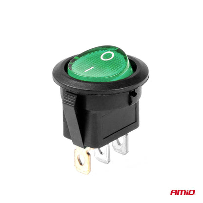INTERRUPTEUR ROND AVEC LUMIERE VERTE 12/24V 20A ON/OFF AMIO