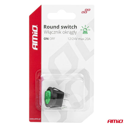 INTERRUPTEUR ROND AVEC LUMIERE VERTE 12/24V 20A ON/OFF AMIO
