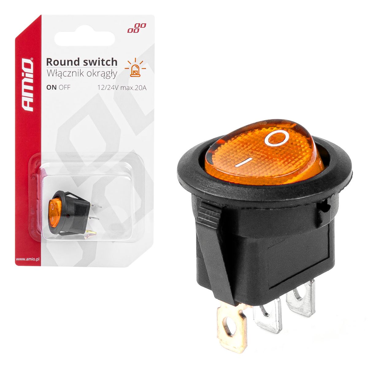 INTERRUPTEUR ROND AVEC LUMIERE JAUNE 12/24V MAX 20A ON/OFF AMIO